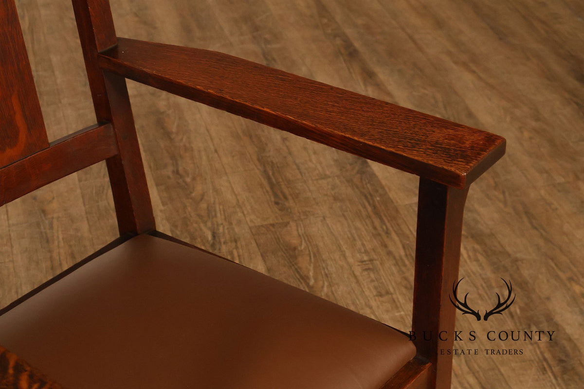 Antique  Gustav Stickley Harvey Ellis Arts And Crafts Mission Oak And Leather Armchair