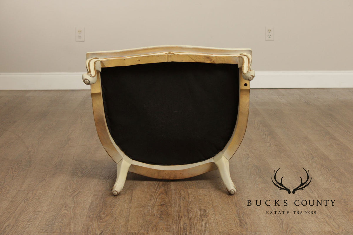 French Provincial Style Barrel Back Caned Lounge Chair and Ottoman