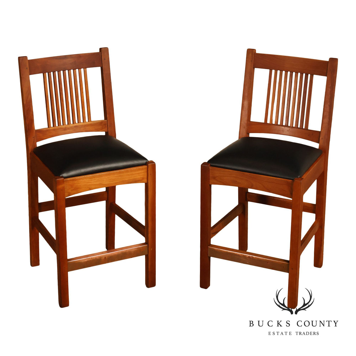 Stickley Mission Collection Cherry Upholstered Counter Height Pair of Stools