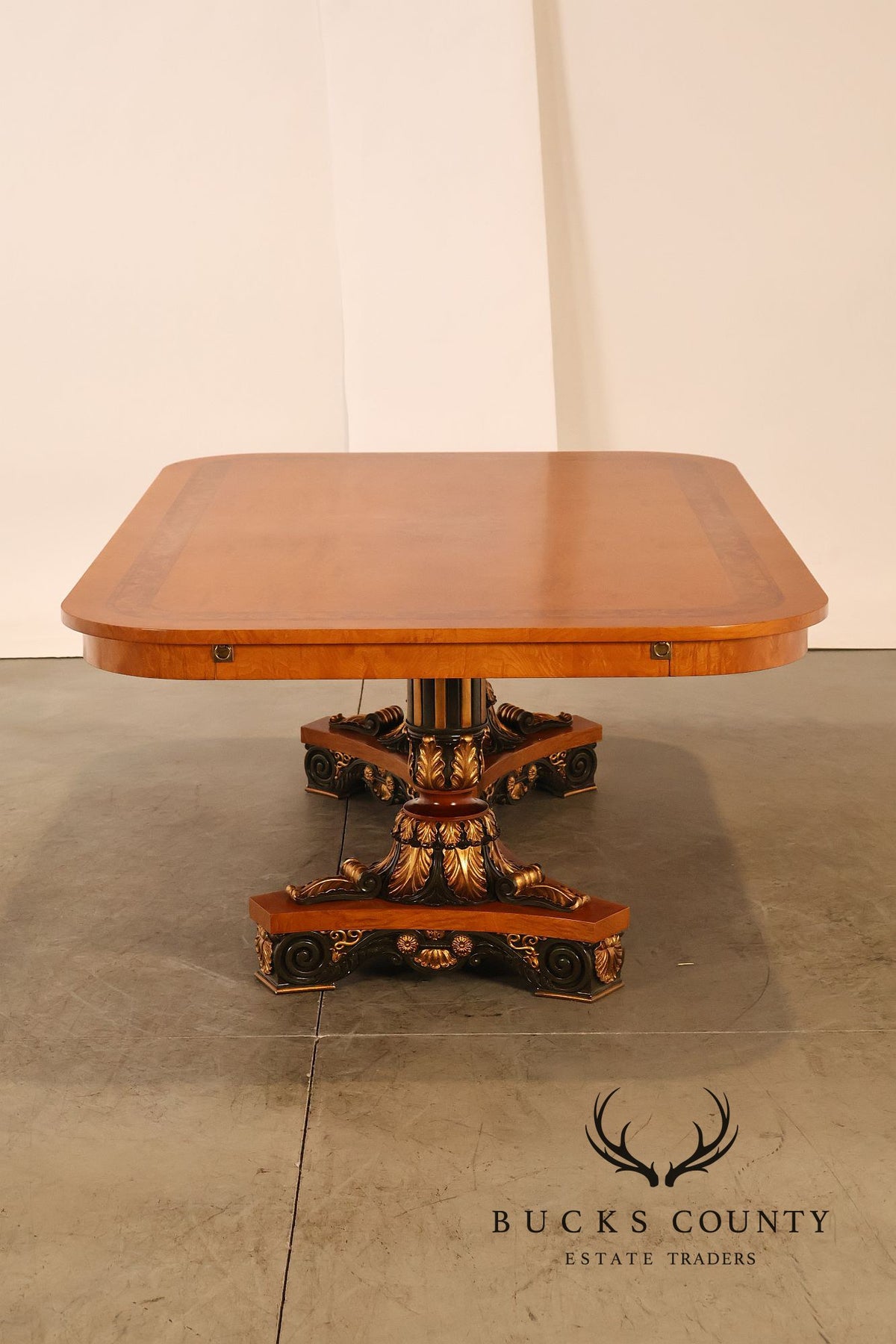 Ala Mobili Style Neoclassical Style Inlaid Double Pedestal Extension Dining Table
