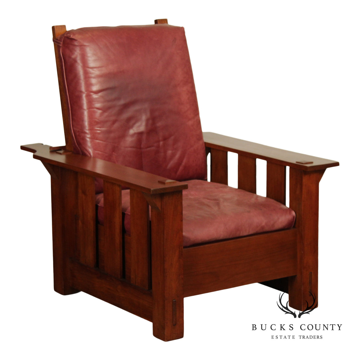 Antique Mission Walnut and Leather Morris Chair