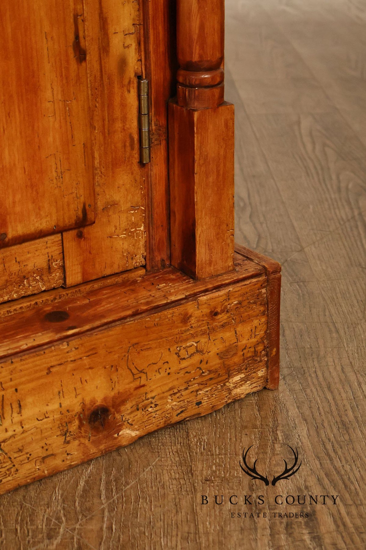 Antique Pitch Pine Four Door Stepback Cupboard With Glass Doors And Drawer