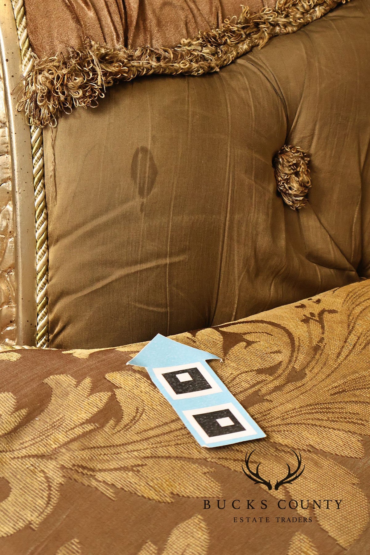 Tufted Rococo Camelback Sofa With Carved Gilt Trim