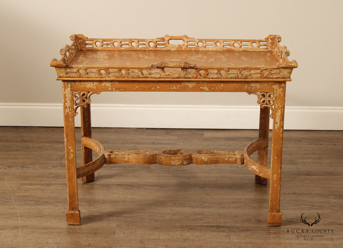Chinese Chippendale Style Distress Painted Tea Table