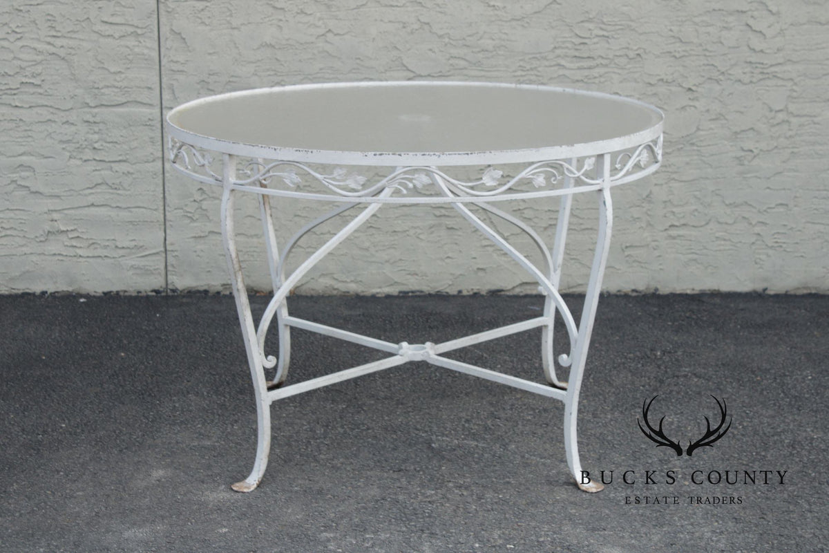 Vintage Round Glass Top Wrought Iron Outdoor Patio Dining Table