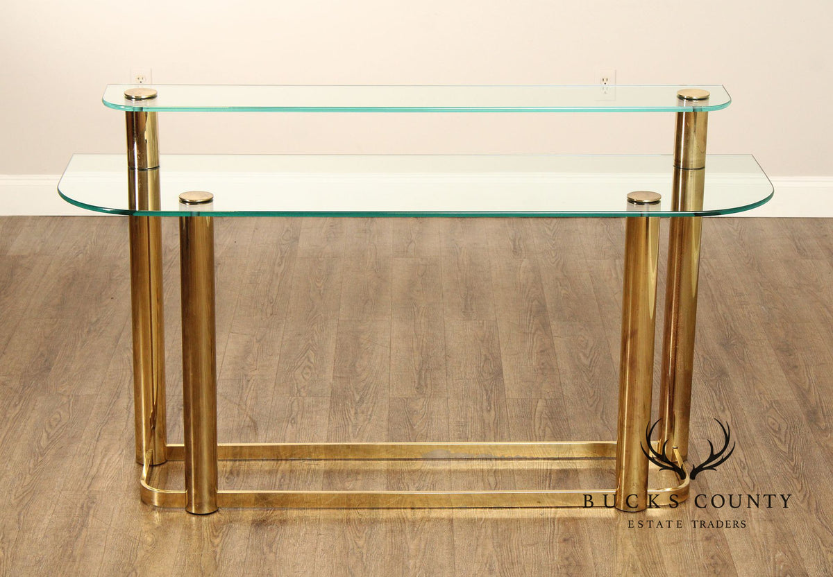 Hollywood Regency Postmodern Two-Tier Glass Top Console Table
