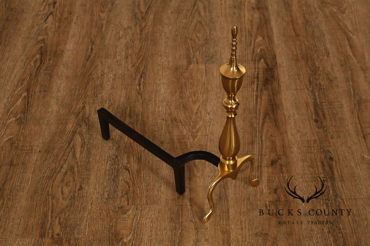 Federal Style Pair of Brass Fireplace Andirons