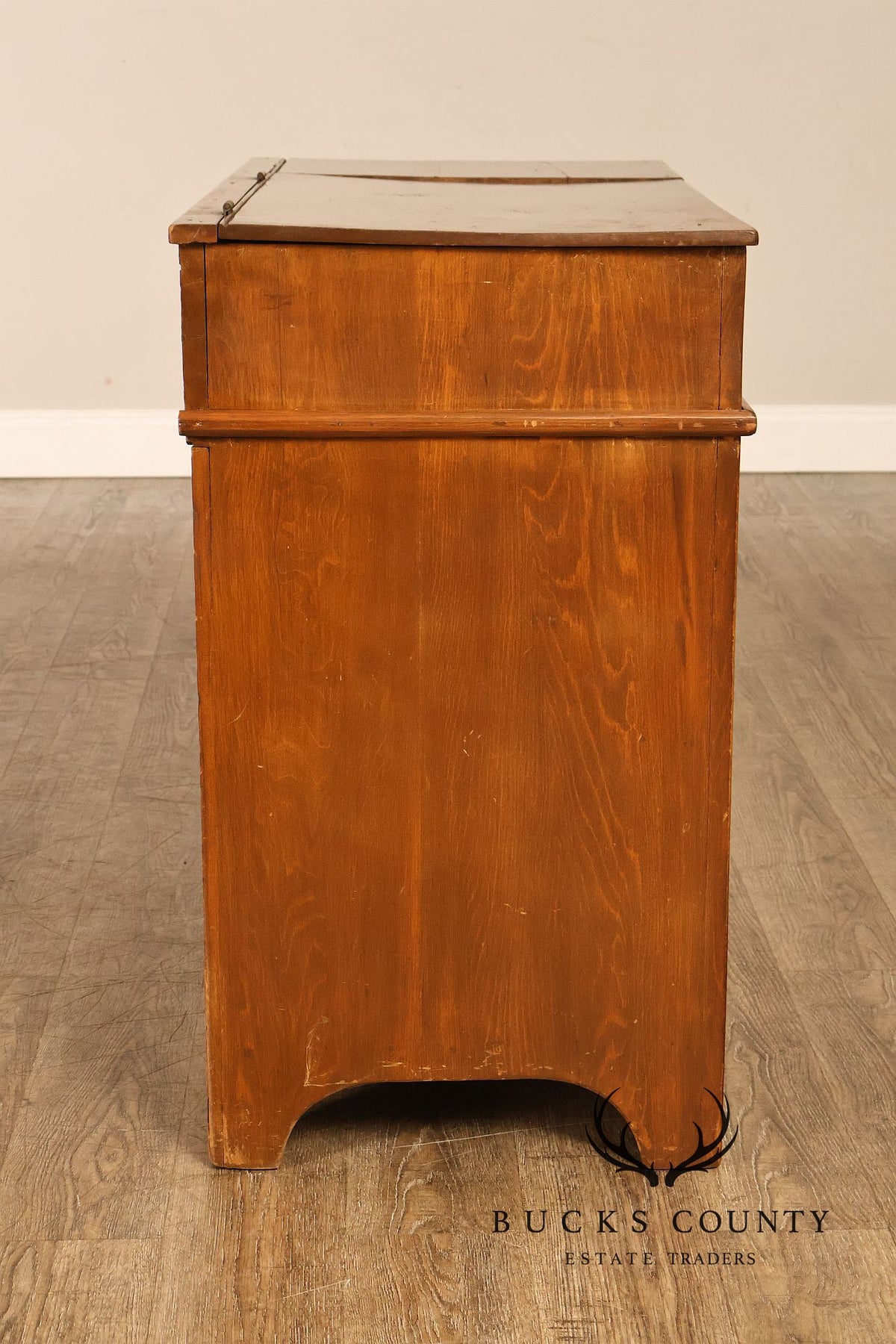 Antique Primitive Wood Dry Sink With Lift Top And Paneled Cabinet