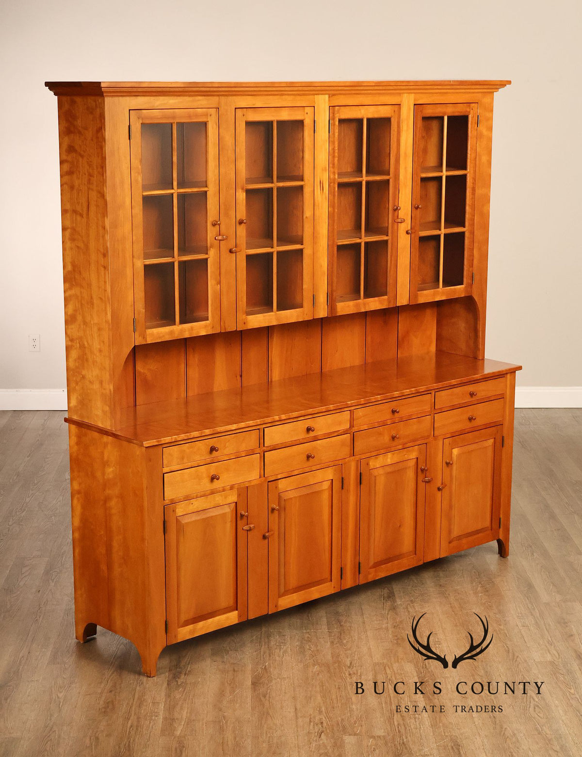 Shaker Shoppe Cherry Stepback Cupboard With Glass Door Hutch