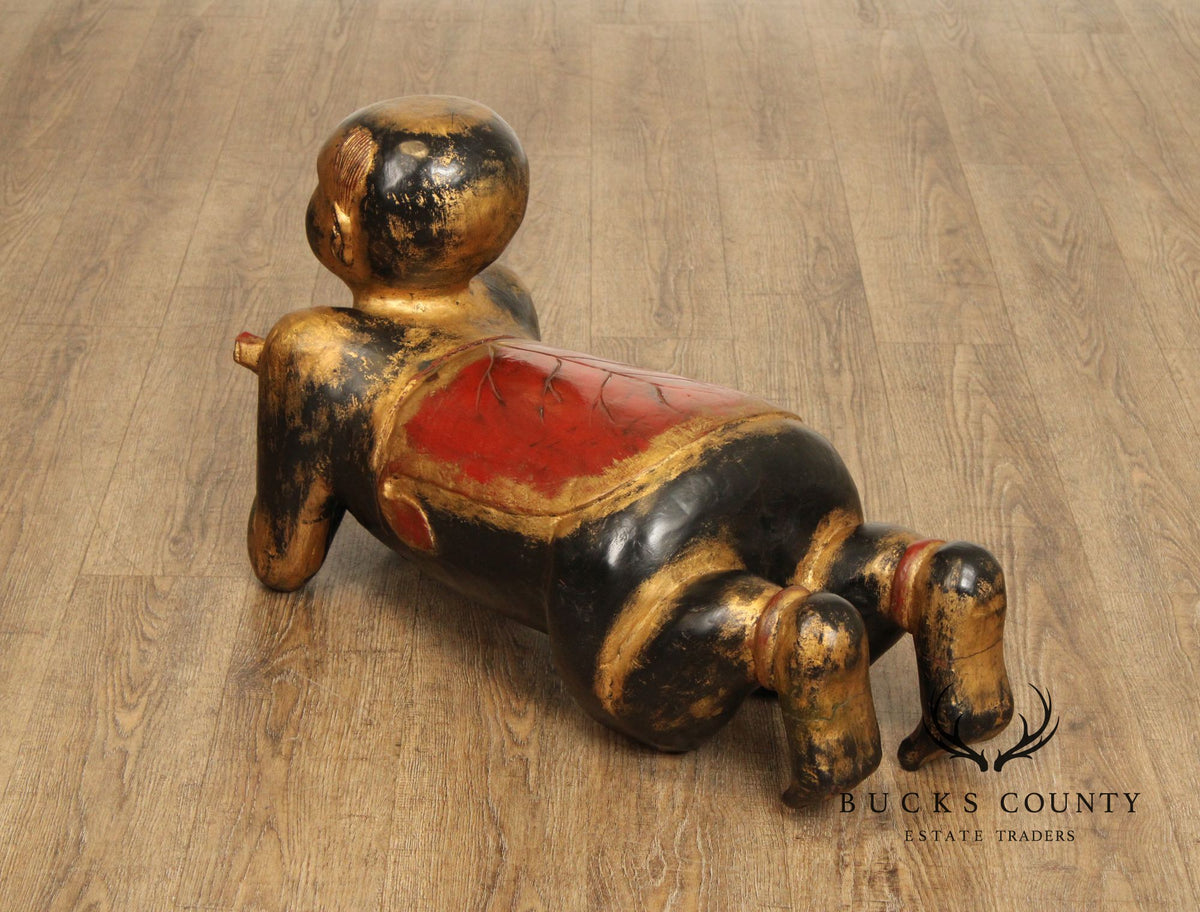 Vintage Thai Giltwood Temple Figure Stool