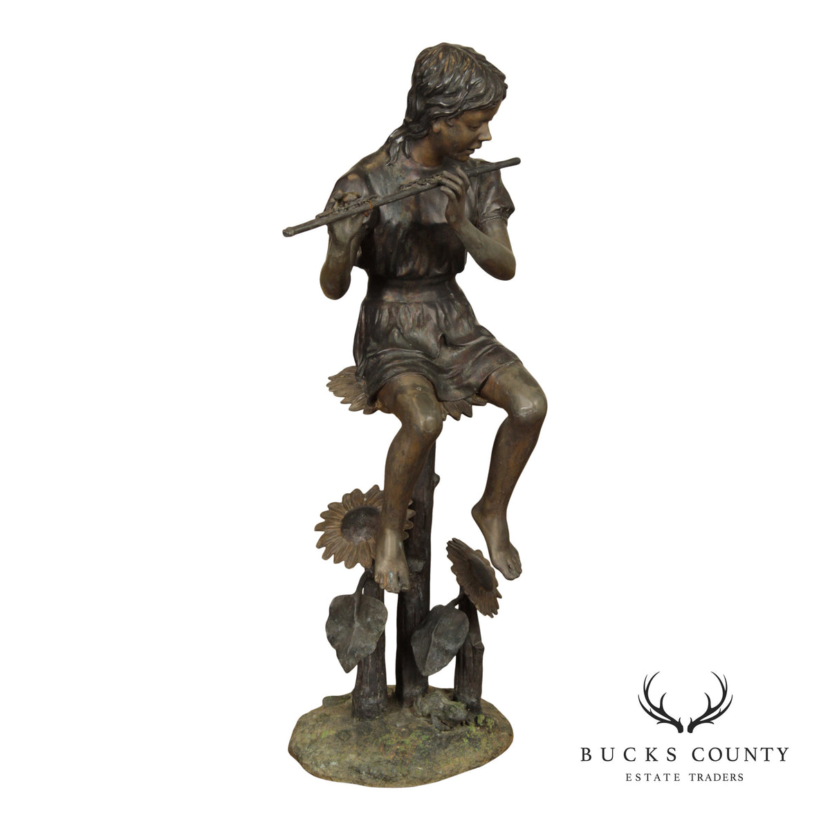 Large Bronze Garden Statue, 'Flute Player'
