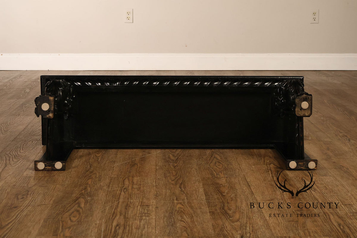 Antique Renaissance Revival Ebonized Oak Carved Griffin Bench