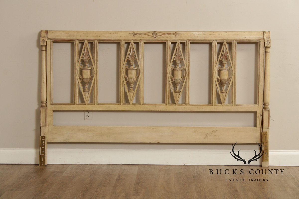 French Neoclassical Directoire Style Distress Painted King Headboard