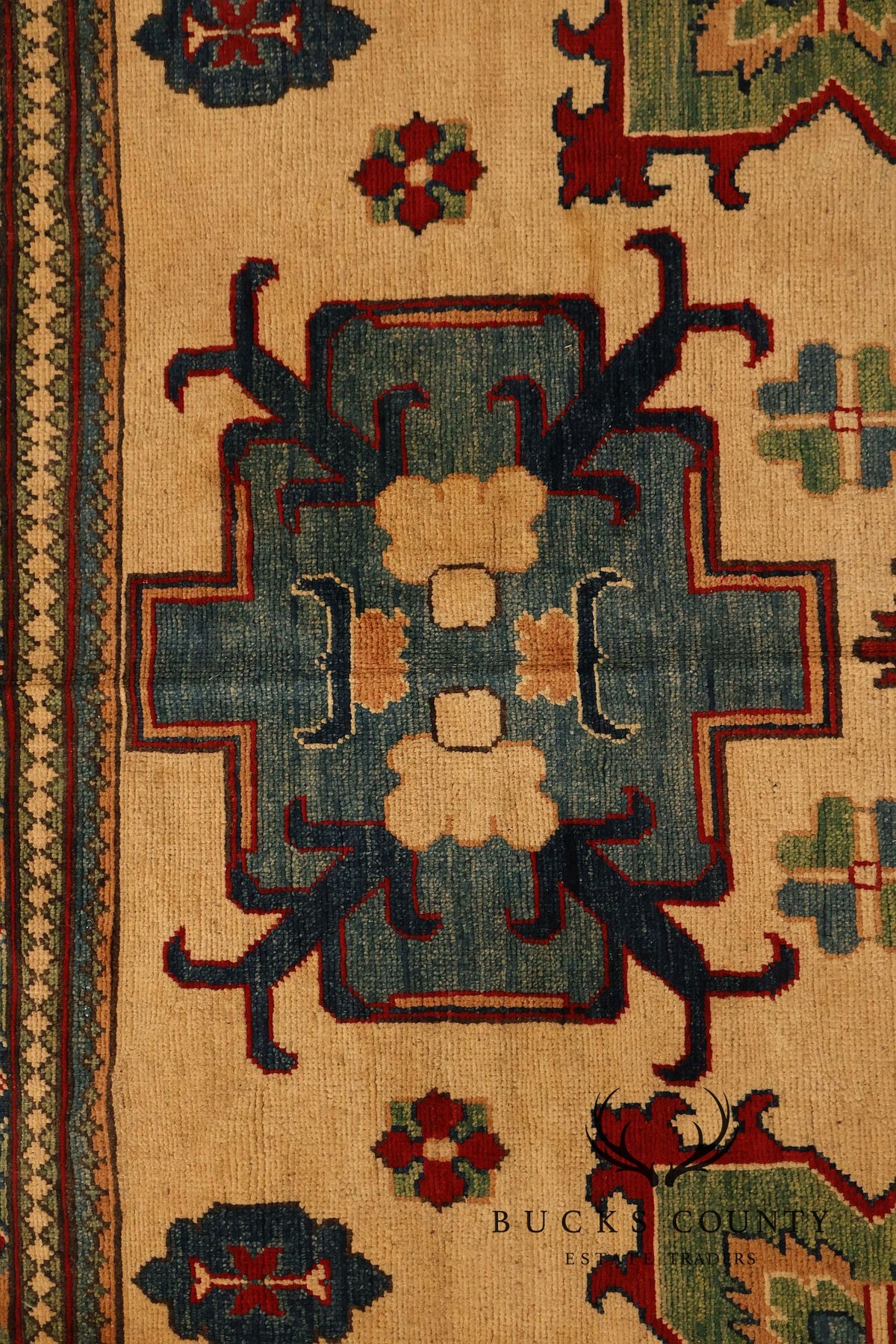 Afghan Kazak Style Wool Area Rug With Central Medallion 6x9