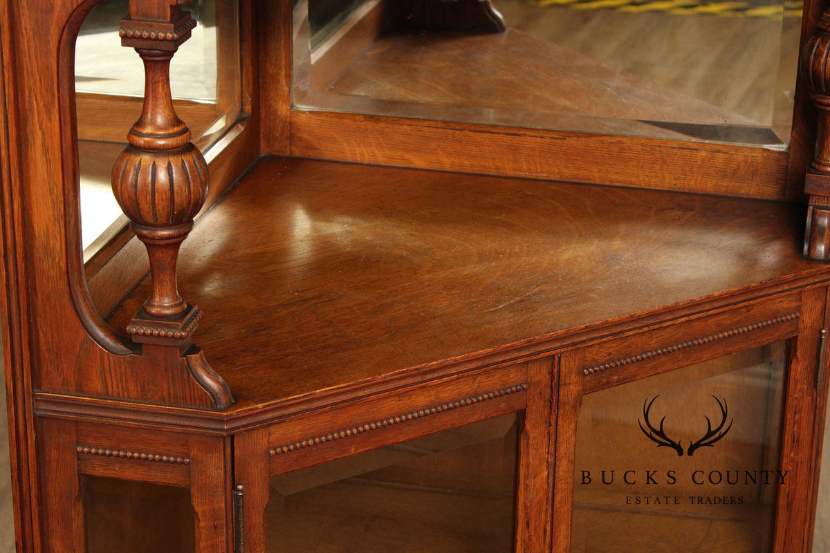 Antique Victorian Oak Corner China Cabinet