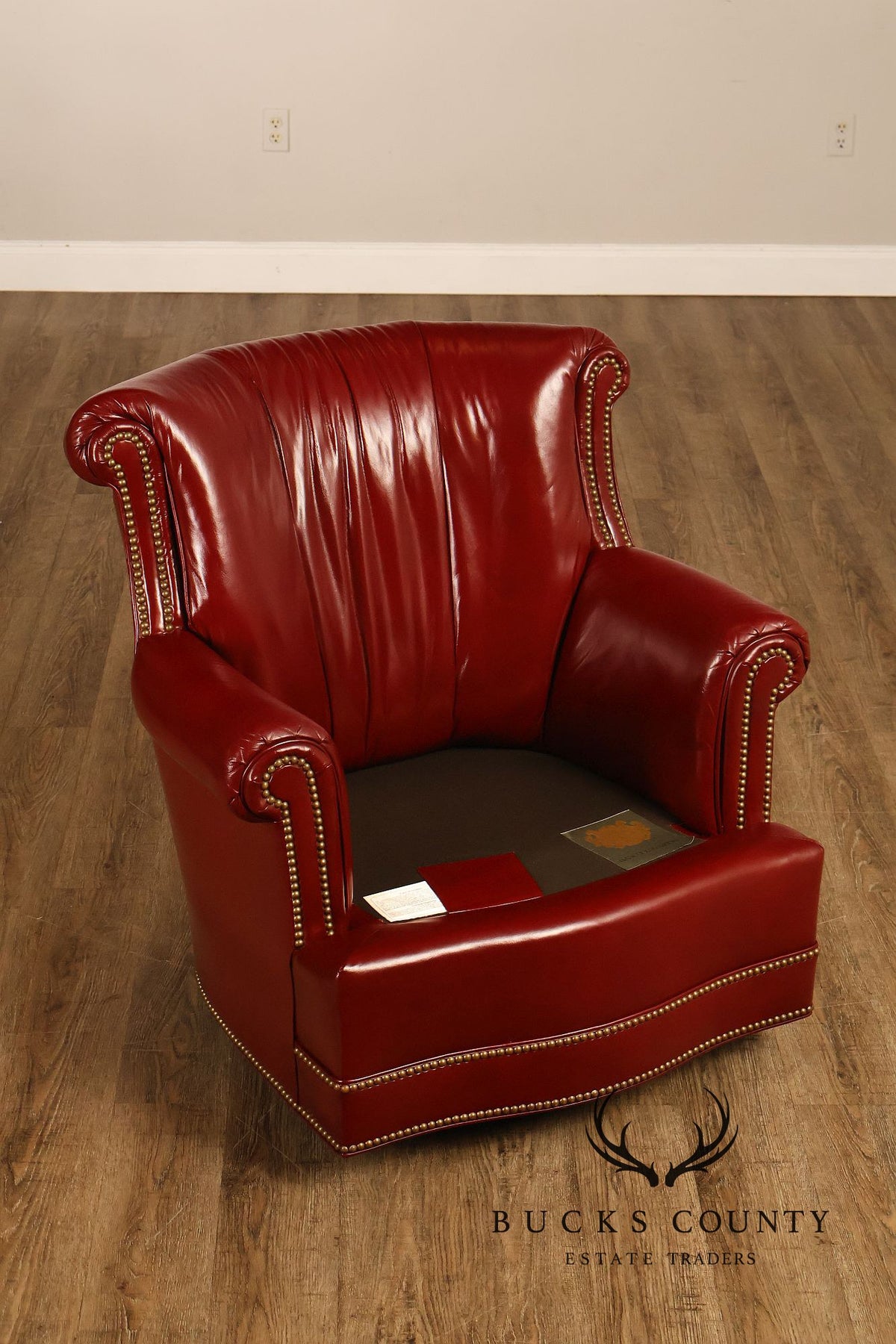 Hancock & Moore Red Leather Swivel Club Chair With Nailhead Trim
