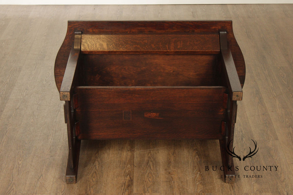 Limbert Antique Arts & Crafts Oak Turtle Top Library Table Writing Desk