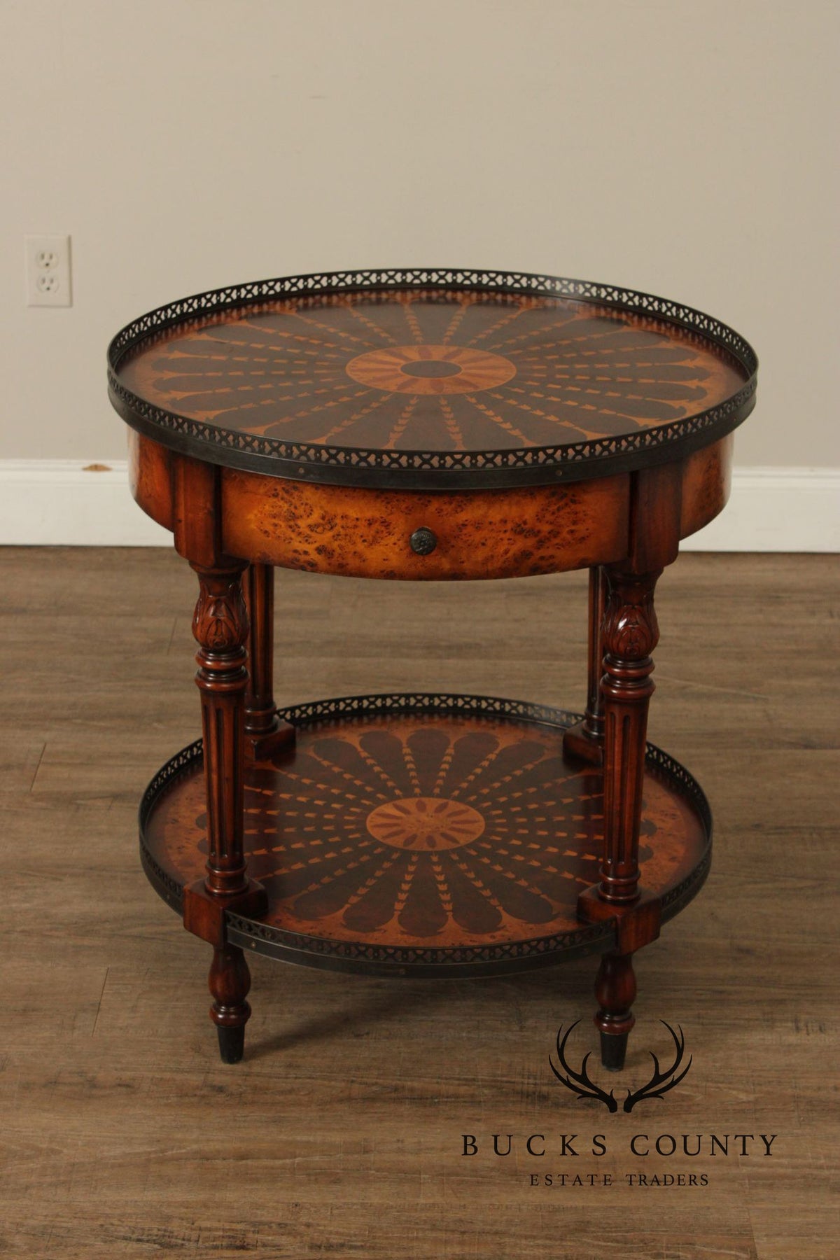Theodore Alexander Round Two-Tier Inlaid Occasional Table