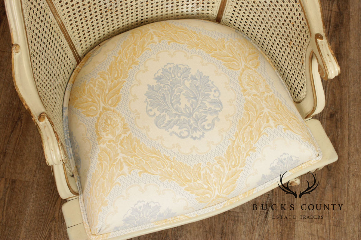 French Provincial Style Barrel Back Caned Lounge Chair and Ottoman