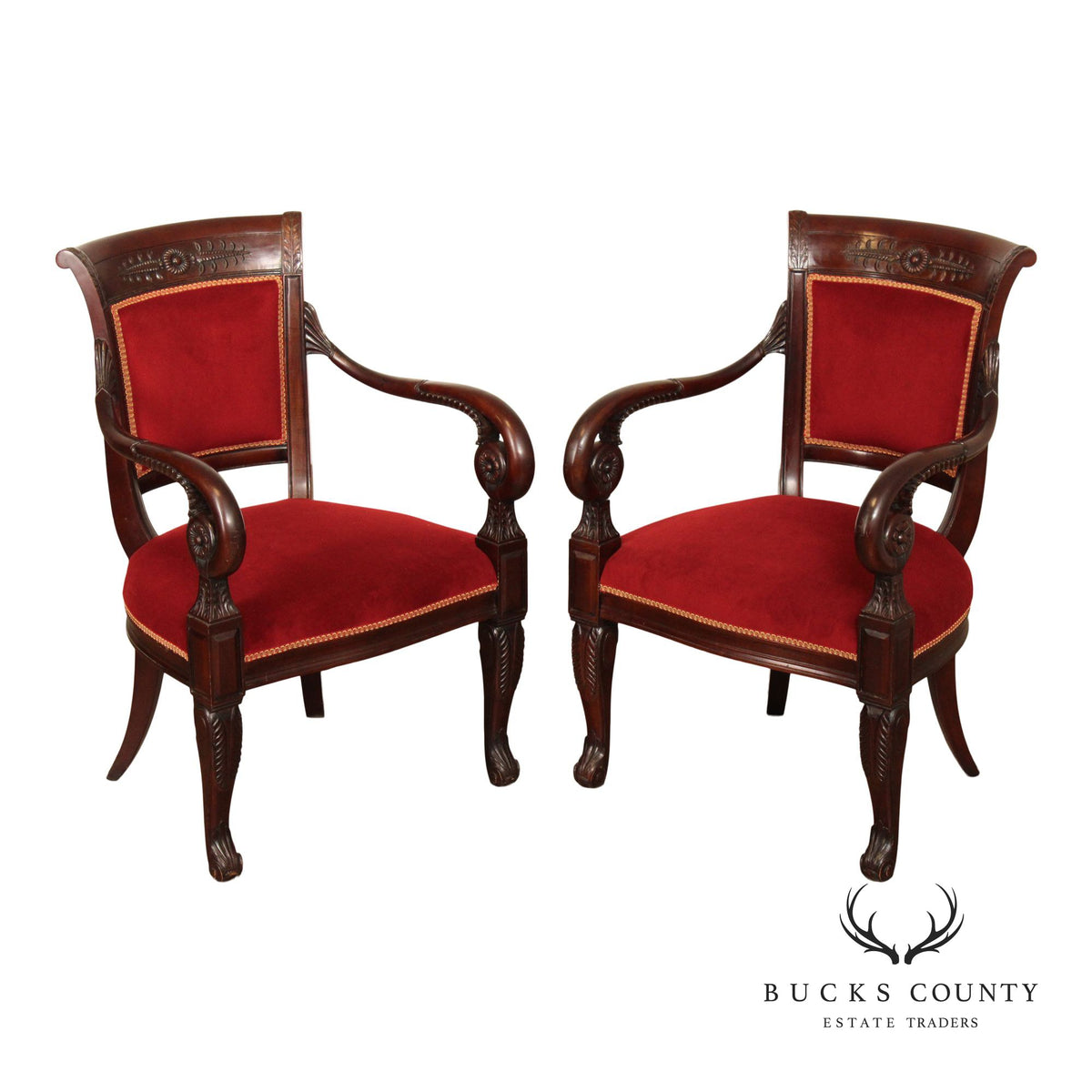 French Empire Style Pair of Mahogany Armchairs