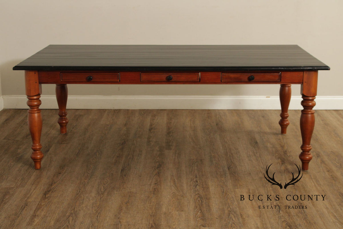 Rustic Farmhouse Style Solid Wood Dining Table With Black Painted Top