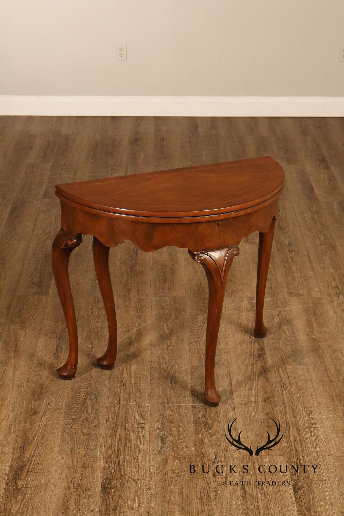 Baker Furniture Vintage Pair Of Walnut Demilune Flip Top Card Tables