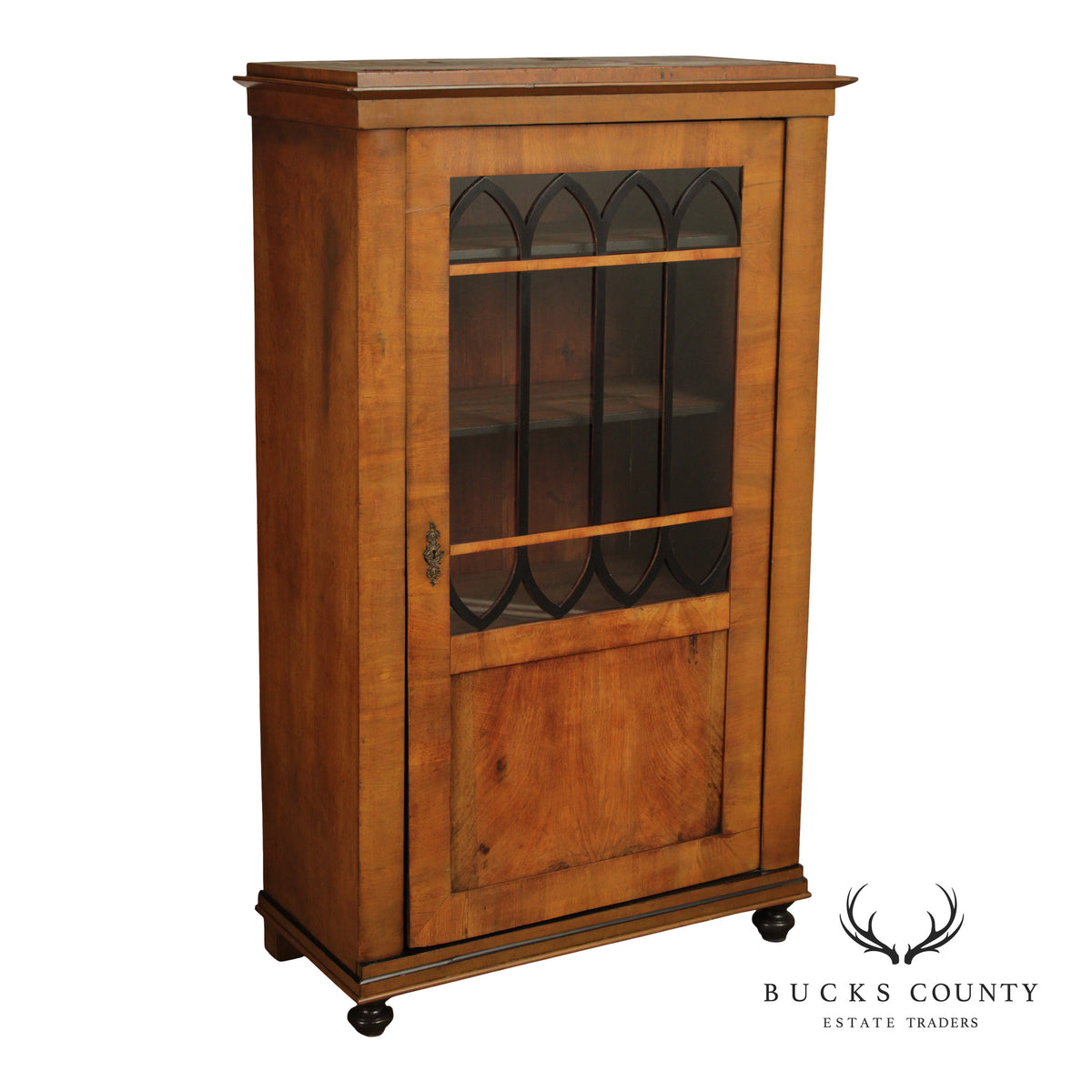 Antique Biedermeier Glass Door Walnut Bookcase