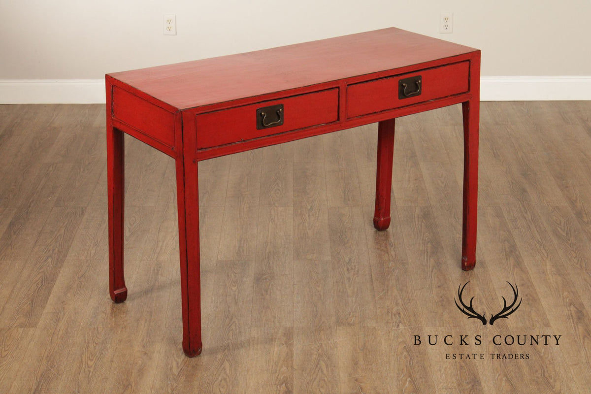Asian Red Lacquered Console Table
