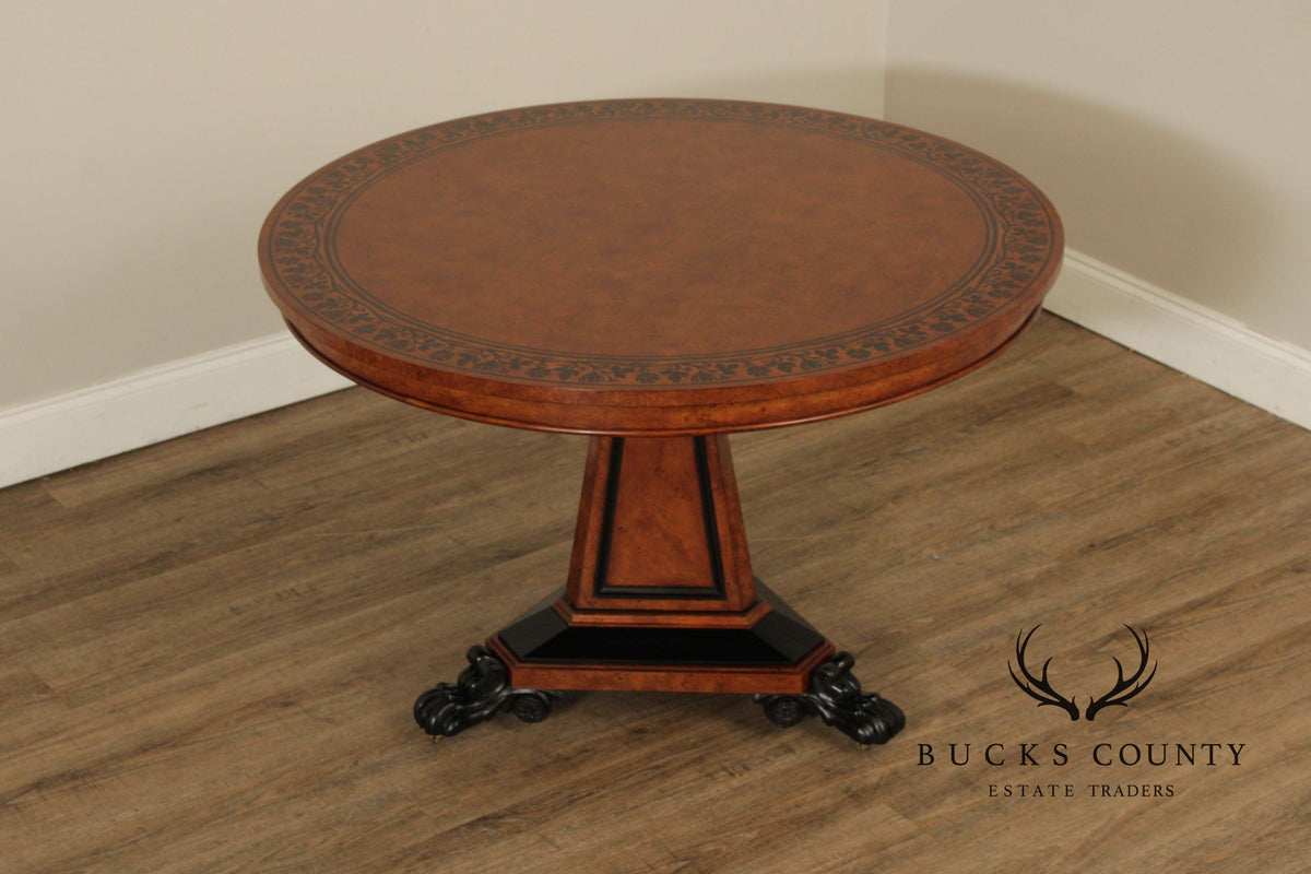 Baker Stately Homes Burlwood Round Inlaid Center Tabe