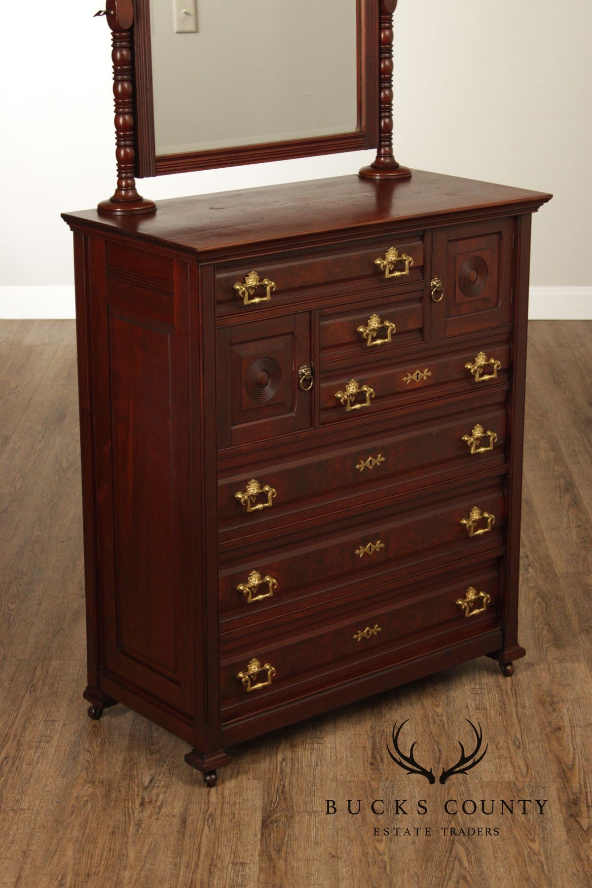 Antique Victorian Mahogany Bonnet Chest With Mirror