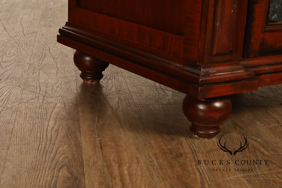 Custom Made Pair Of Custom Mahogany Cabinets With Faux Stone Inlay
