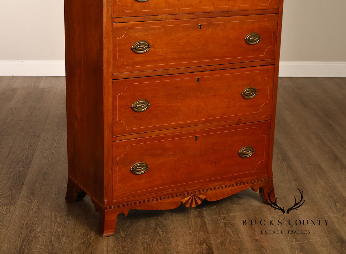 Antique Hepplewhite Inlaid Cherry Tall Dresser