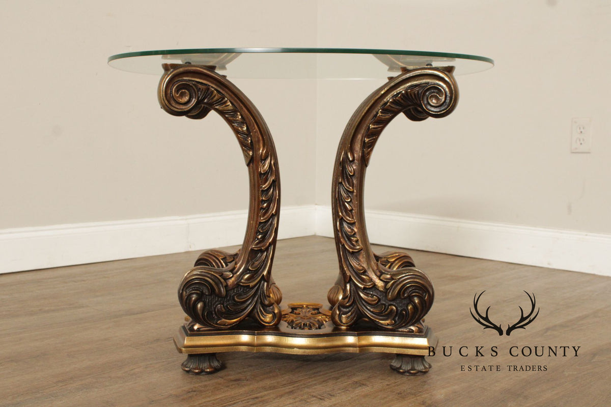 Italian Rococo Style Glass Top Giltwood Side Table