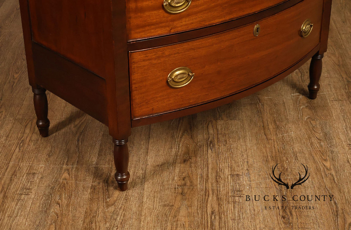 Antique Hepplewhite Style Mahogany Bow Front Six-Drawer Tall Chest