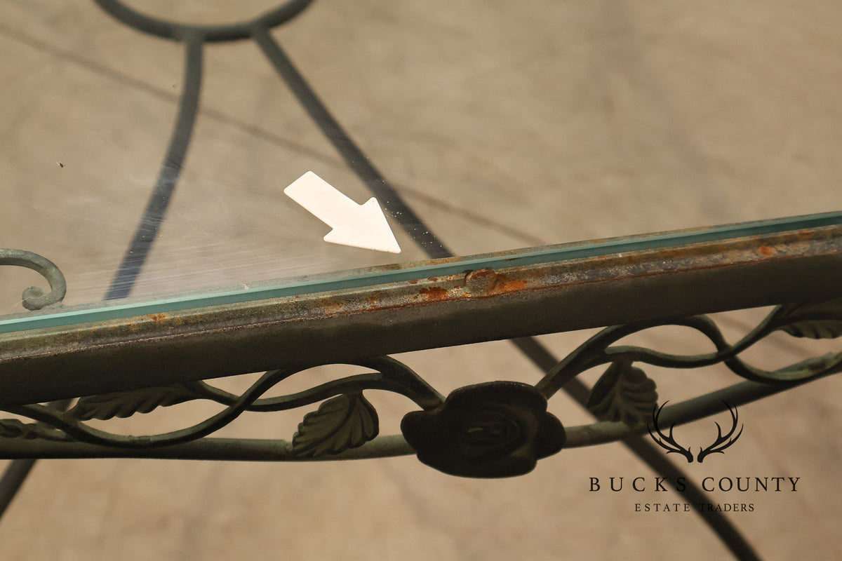Vintage Glass Top Wrought Iron Patio Table