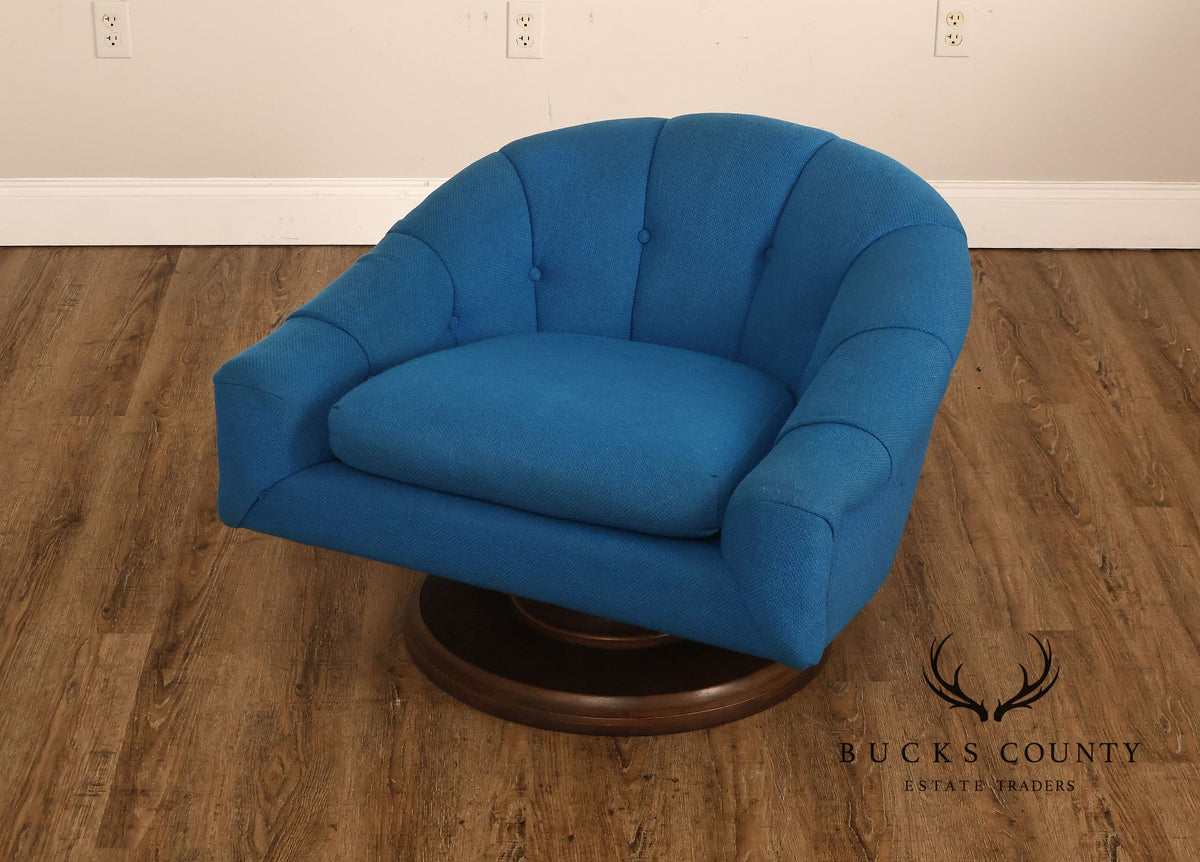 Schnadig Mid Century Modern  Blue Upholstered Swivel Lounge Chair