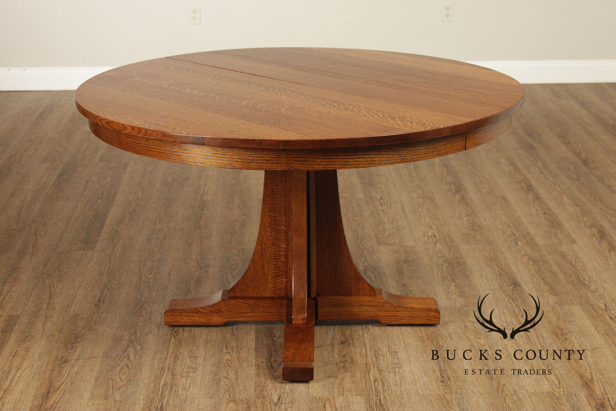 Stickley Mission Collection Round Oak Expandable Dining Table