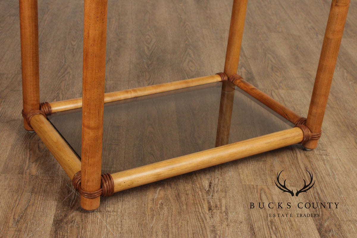 Vintage Coastal Style Bamboo And Glass Shelf Etagere
