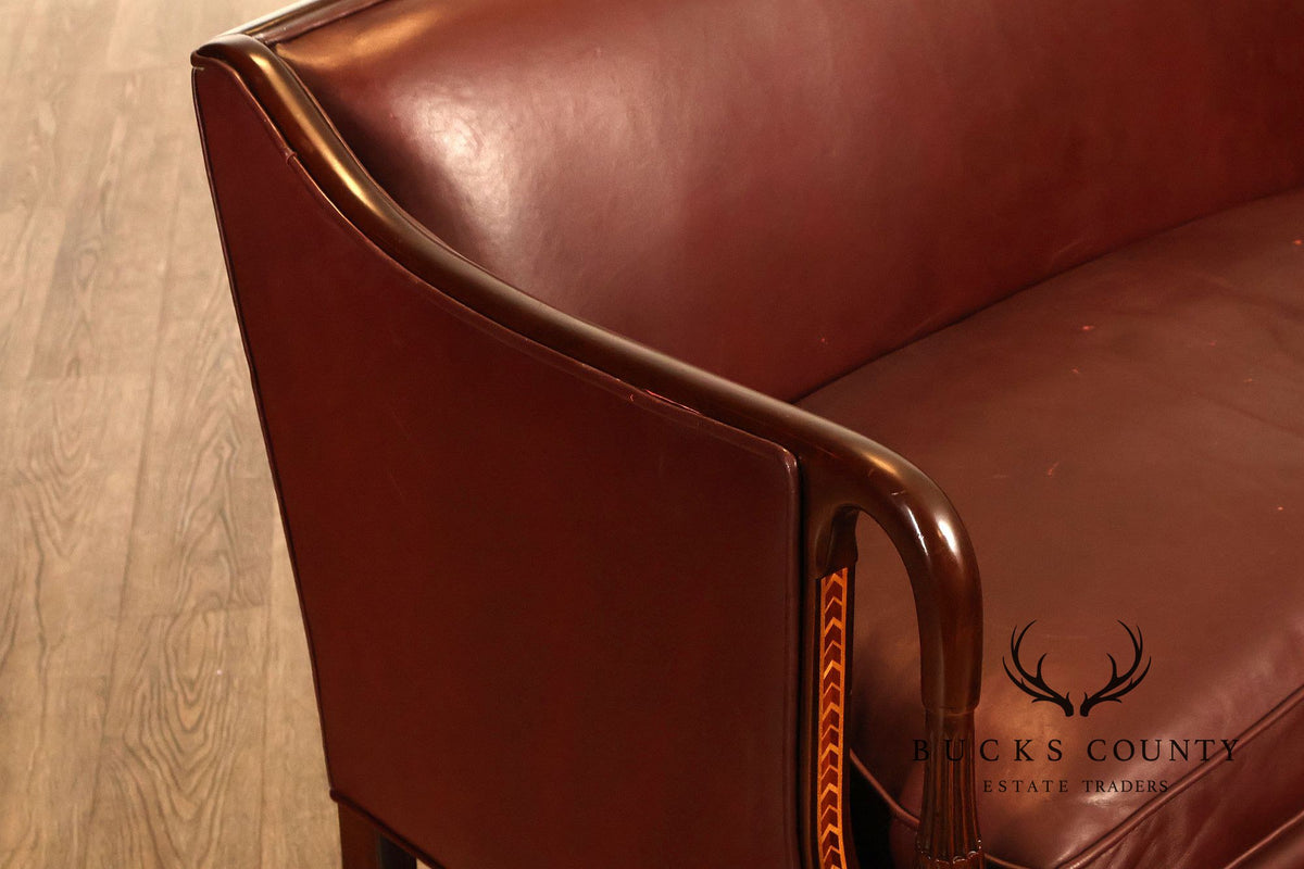 Hancock & Moore Sheraton Style Inlaid Mahogany Leather Settee