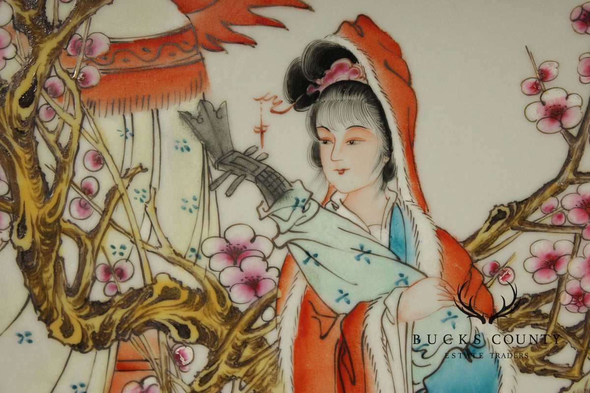 Vintage Chinese Set of Three Framed Porcelain Wall Plaques