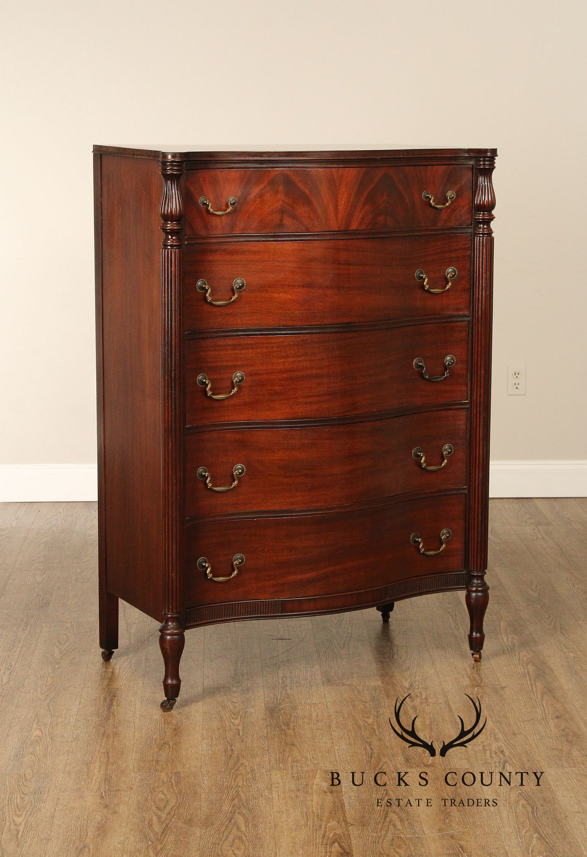 1940's Vintage Regency Style Mahogany Tall Chest