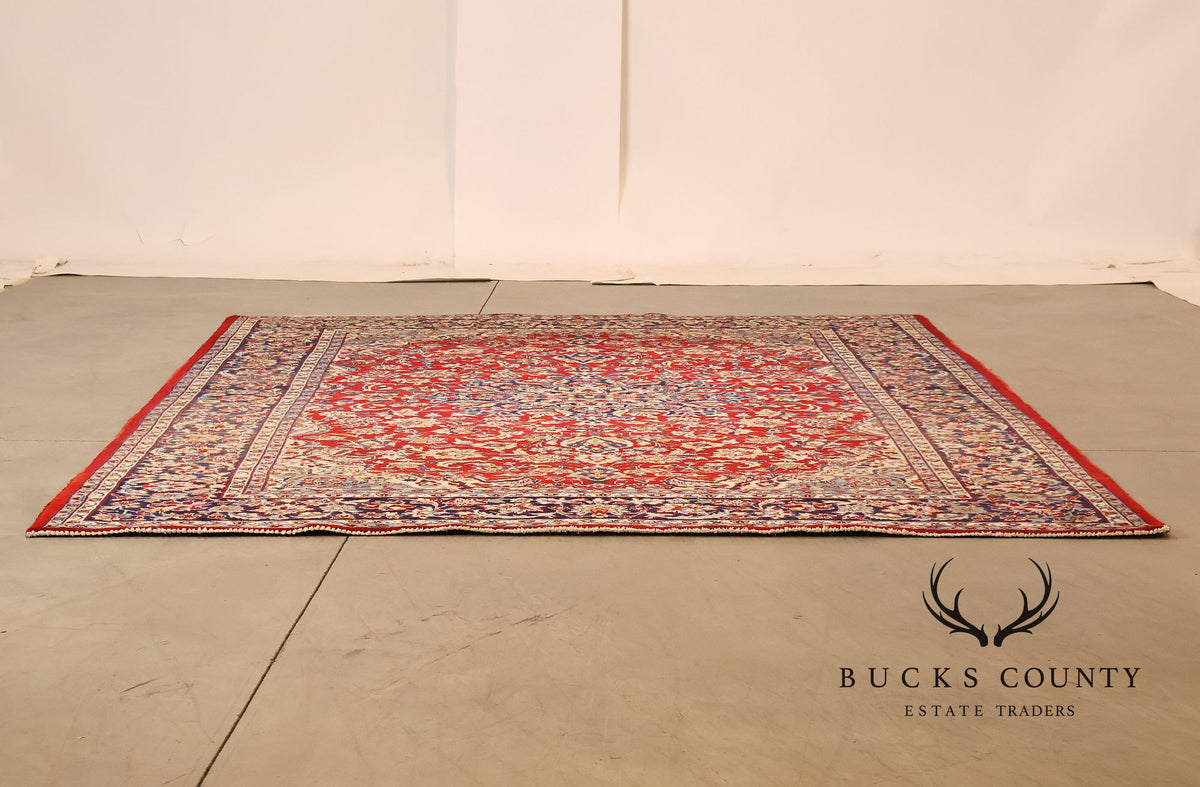 Hand Knotted Persian Style Vintage Wool Area Rug Red Field Floral Medallion