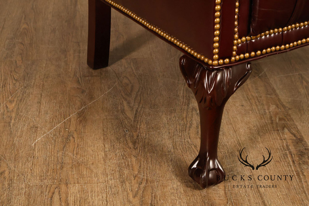 Leathercraft Chesterfield Style Tufted Oxblood Leather Wing Chair
