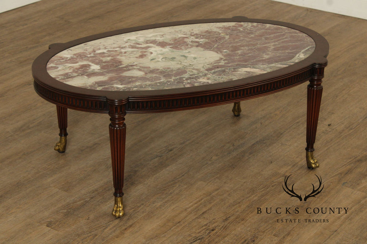 1940's Custom Regency Style Marble Top Mahogany Coffee Table