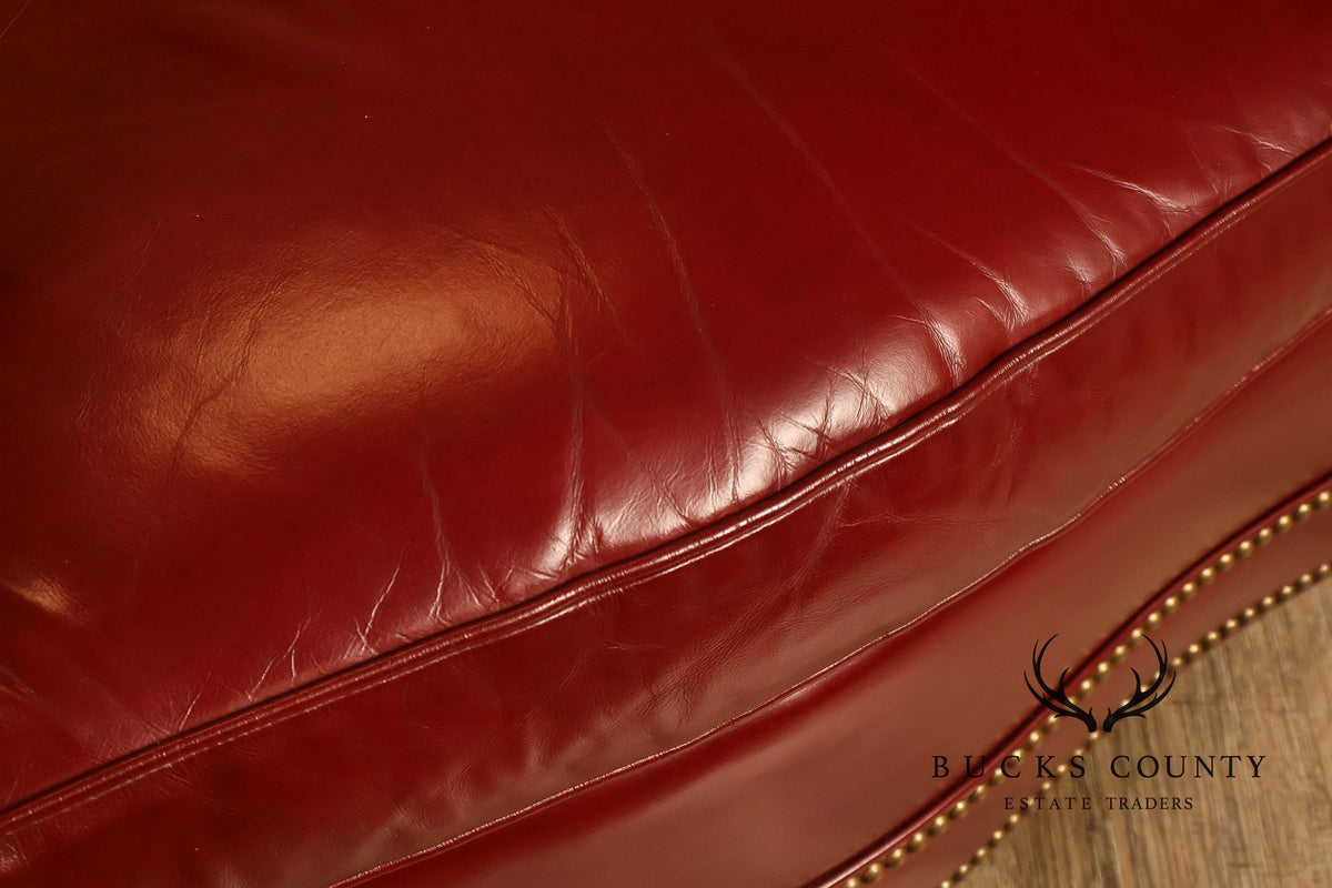 Hancock & Moore Red Leather Swivel Club Chair With Nailhead Trim