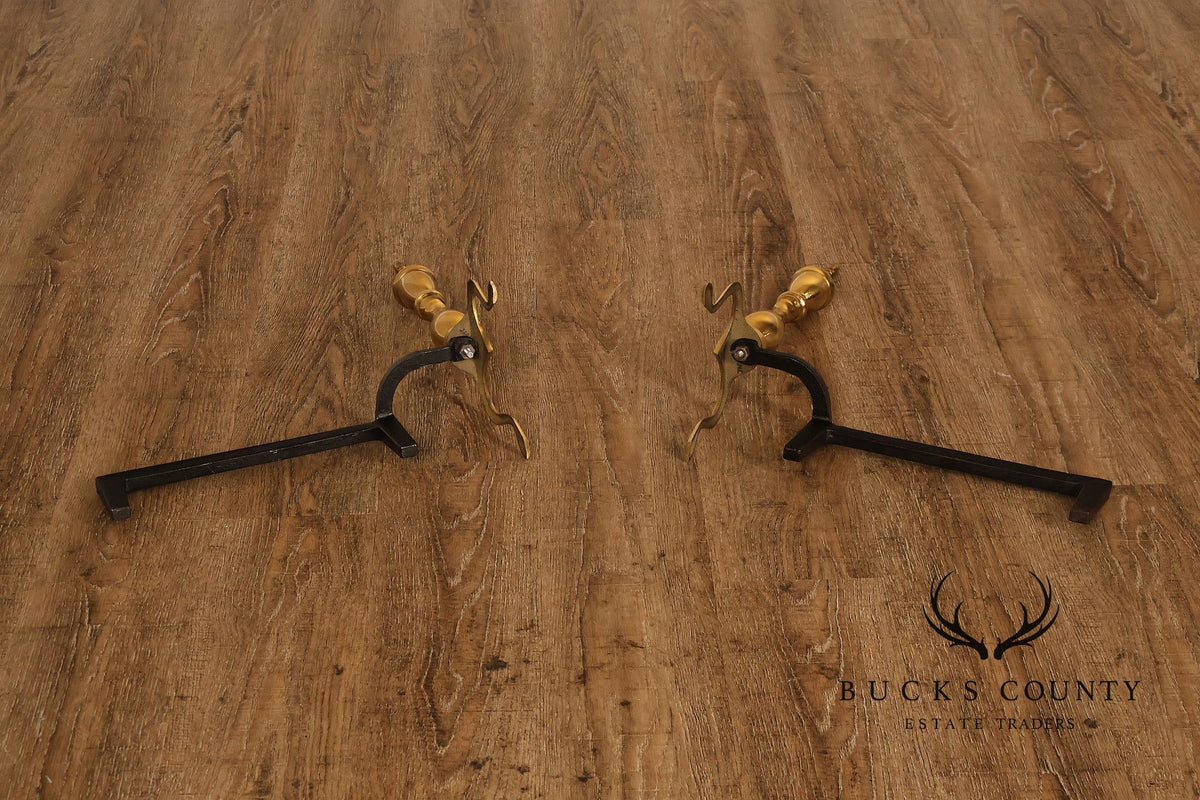 Federal Style Pair of Brass Fireplace Andirons