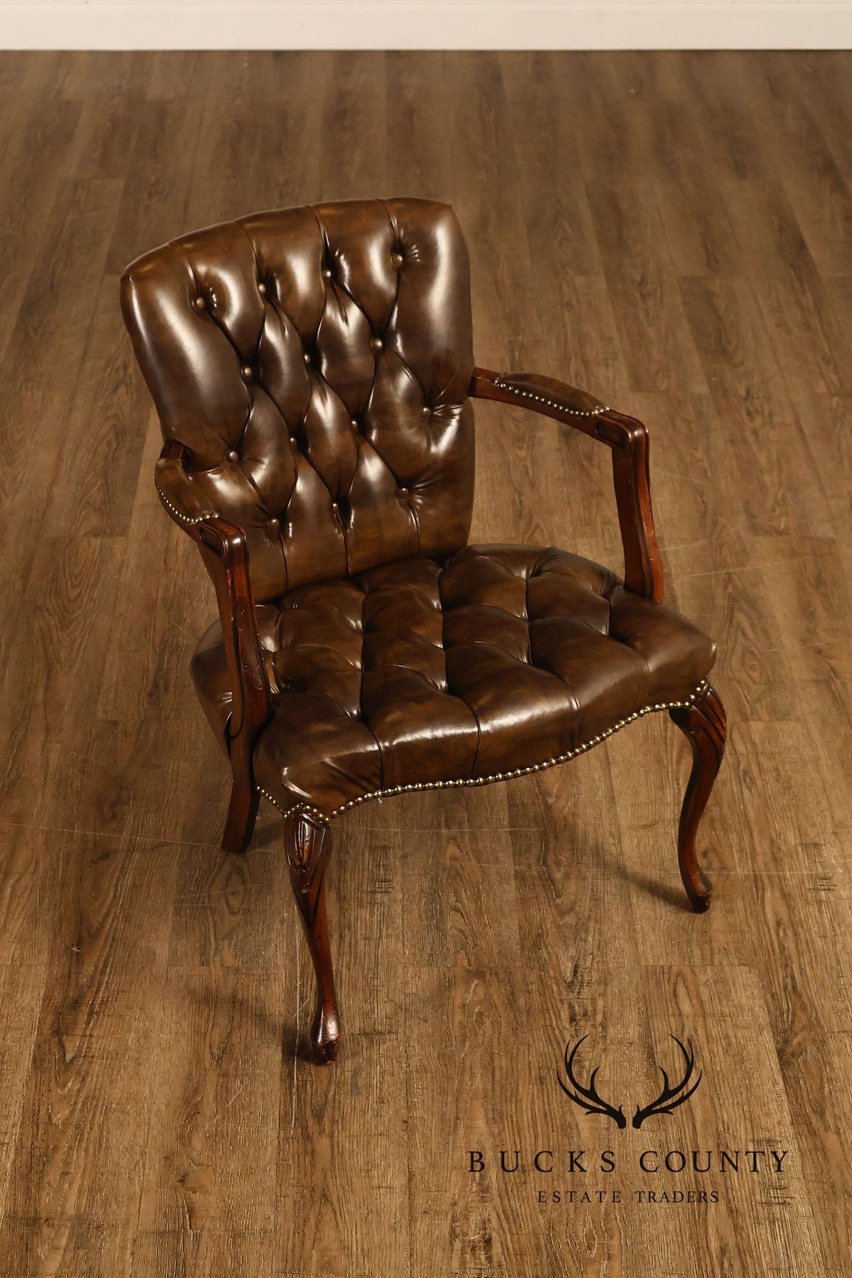 Vintage Chippendale Style Pair Of Tufted Armchairs