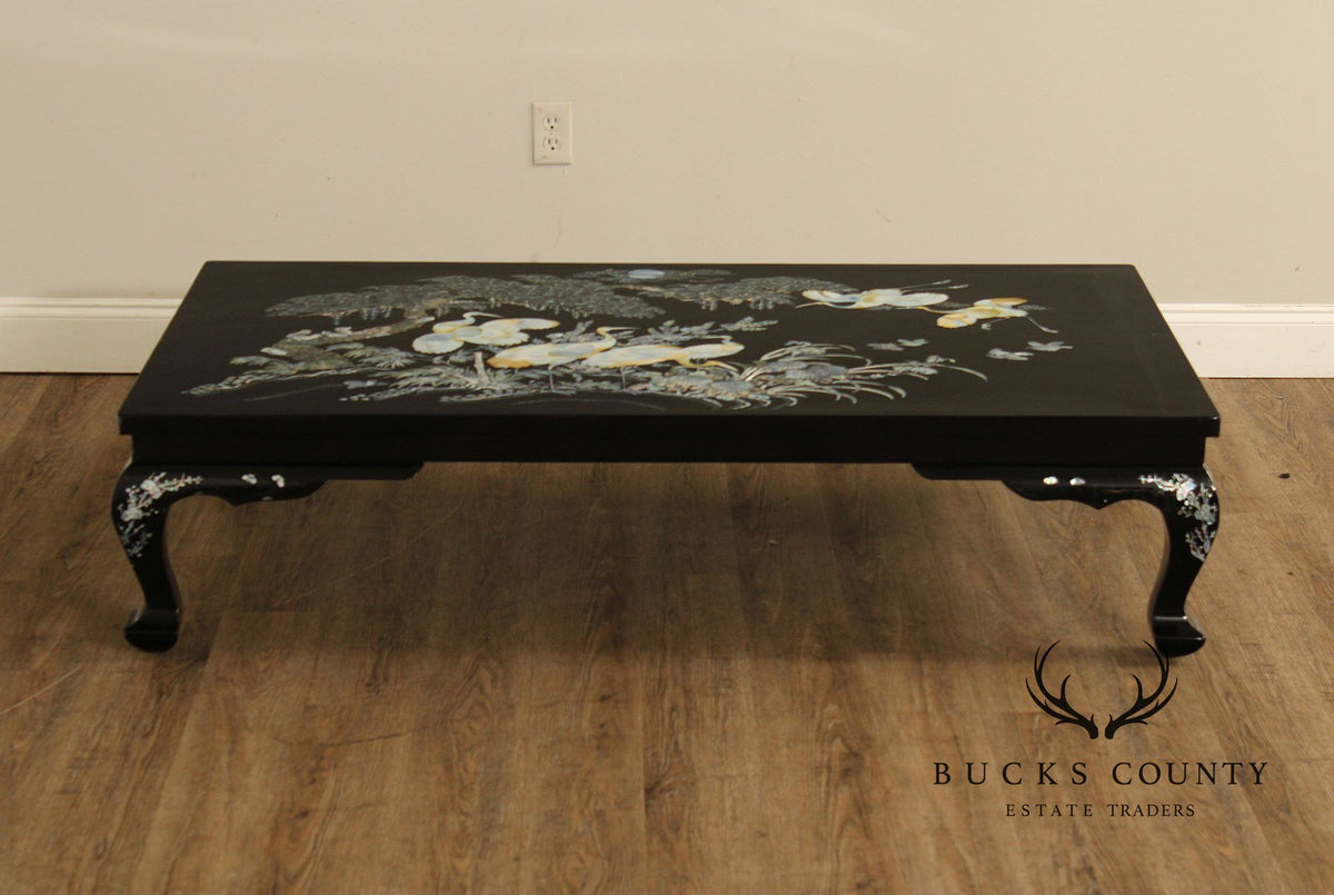 Korean Vintage Black Lacquer And Mother of Pearl Inlaid Coffee Table