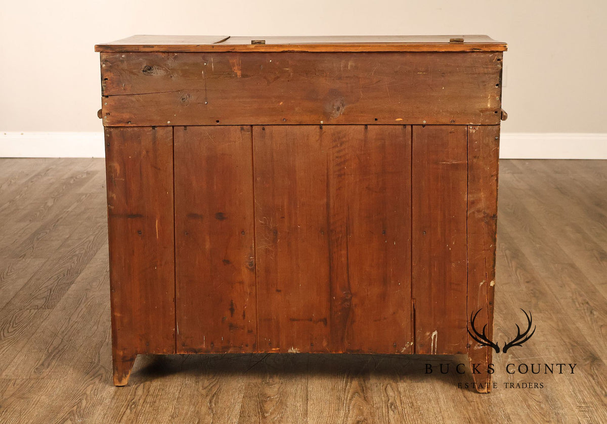 Antique Primitive Wood Dry Sink With Lift Top And Paneled Cabinet
