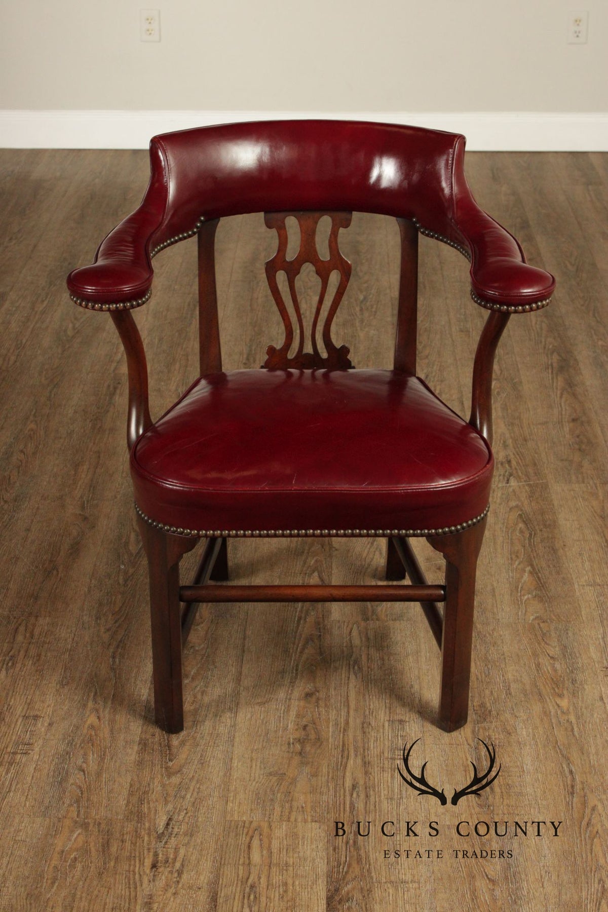Kittinger Mahogany Chippendale Style Leather Chair